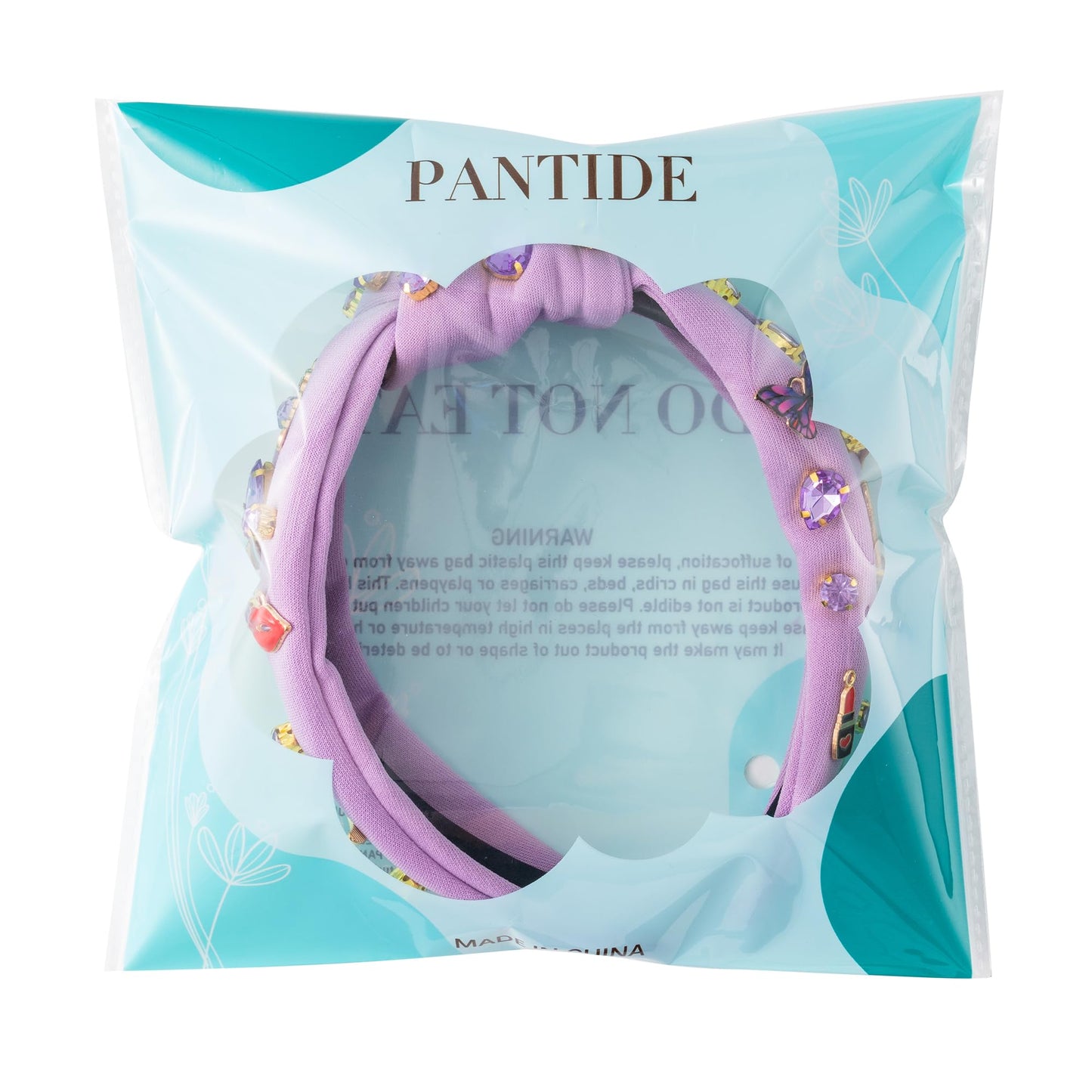 PANTIDE Music Jeweled Knotted Headband - Singer Fans Gift Guitar Red Lip Rhinestone Crystal Embellished Headband Wide Top Knot Fashion Hairband Birthday Back To School Gift for Women Girls (Purple)