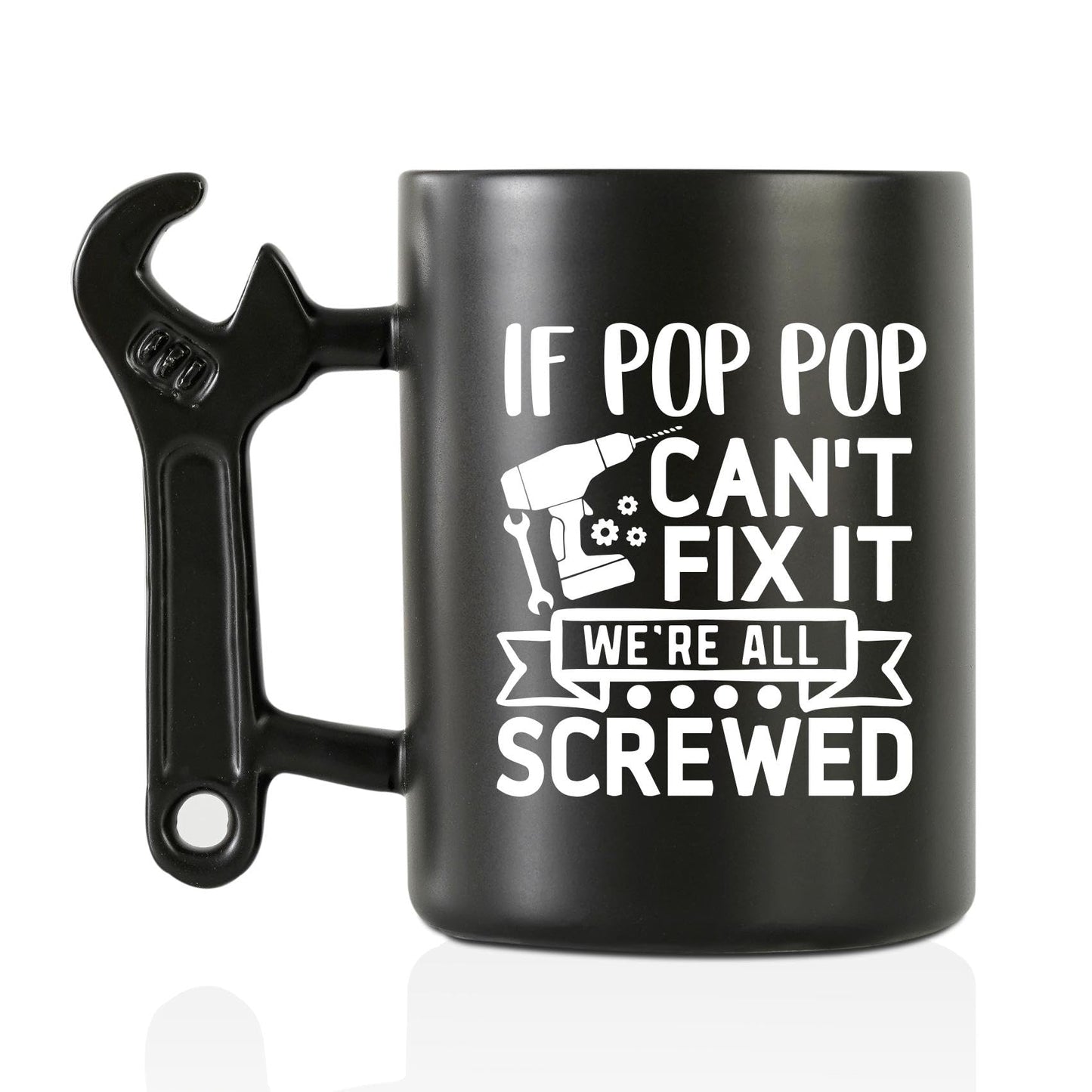 Onebttl Pop Pop Gifts From Grandkids Coffee Mug with Wrench Handle - Grandpa Funny Ceramic Mug, 13.5oz/400ml