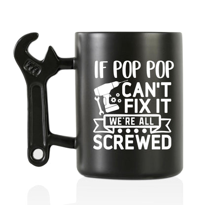 Onebttl Pop Pop Gifts From Grandkids Coffee Mug with Wrench Handle - Grandpa Funny Ceramic Mug, 13.5oz/400ml
