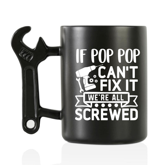 Onebttl Pop Pop Gifts From Grandkids Coffee Mug with Wrench Handle - Grandpa Funny Ceramic Mug, 13.5oz/400ml