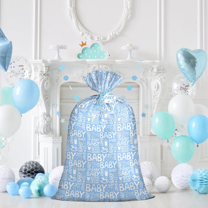 Loveinside Blue Jumbo Large Plastic Gift Bag, Baby Girl Design Plastic Bag with Tag and Tie for Birthday, Baby Shower and Holiday, 56" x 36", 1 Pcs