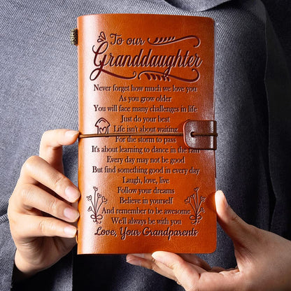 Granddaughter Birthday Gifts from Grandma Grandpa, To My Granddaughter Leather Journal, 140 Page Refillable Journal, Unique Christmas Birthday Gifts for Granddaughter from Grandparents