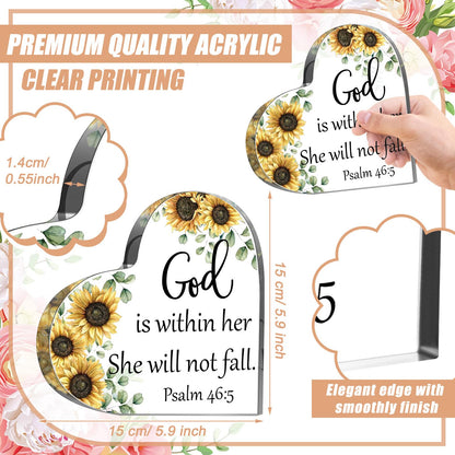 Gerrii Christian Gifts for Women Inspirational Religious Gifts Bible Verse Desk Decor Spiritual Acrylic Plaque Sign Gift for Mother's Day Birthday Mom Sister(Bright Sunflower,5.9x5.9x0.55 Inches)