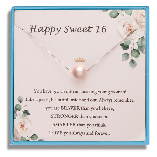 Sereney Sterling Silver Birthday Gifts for Girls Women, Pearl Necklace as 7 9 10 11 13 15 16 18 21 30 40 50 60 Year Old Birthday Gifts, Single Pearl Necklace as Bday Gifts for Friends