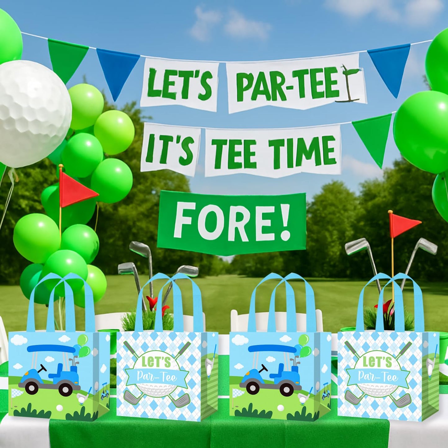 12PCS Golf Party Treat Bags Golf Birthday Party Supplies Golf Themed Favor Bags Non-woven Pink Golf Ball Candy Gift Bag with Handles for Let's Par-tee Retirement Baby Shower Decor