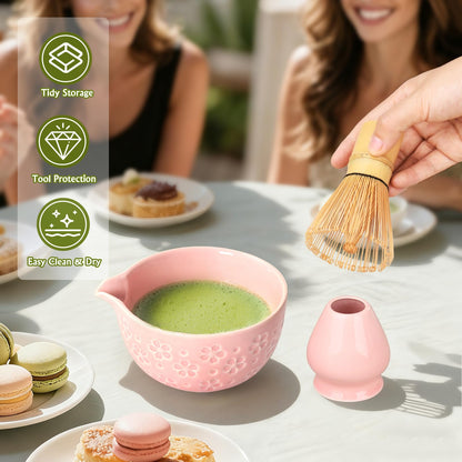 Matcha Whisk Tea Set Kit: Japanese Matcha Kit - Ceramic Bowl Bamboo Whisk Chasen Holder spoon Measuring Scoop Sifter - Traditional Practical for Tea Ceremony Breakfast Lattes - Home Kitchen Christmas