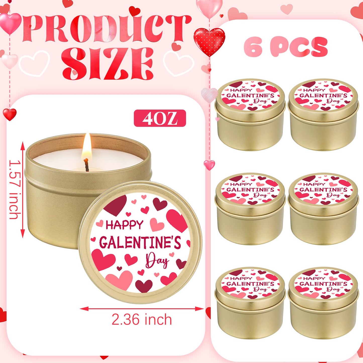 Lounsweer 6 Pcs Happy Galentine's Day Theme Candles Gift for Women Best Friend Valentines Day Burning Aromatherapy Candles Romantic Gifts for Girlfriend Wife Friendship Sisters Party Favors