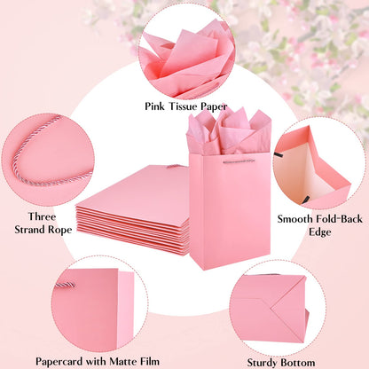 Jutieuo 10 Pack Luxury Pink Gift Bags Medium Size with Tissue Paper, Premium Paper Gift Wrap Bags with Handles for Birthday, Wedding, Holiday, Party - 11" x 8" x 4"