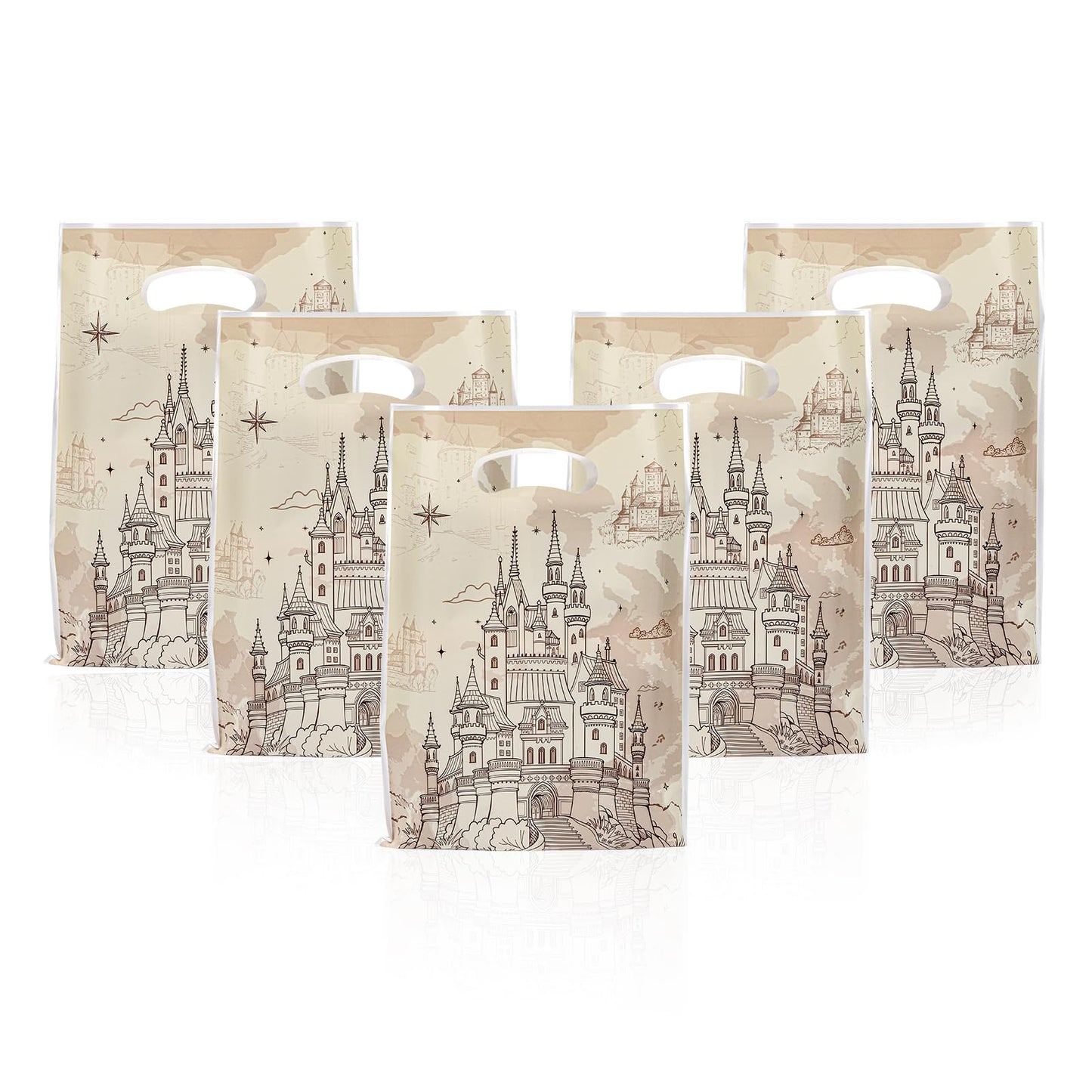 Mikzhskr 30Pcs Magical Wizard Party Favors Bags with Handle Plastic Waterproof Old Castle Themed Goodie Candy Snack Bag Gift Pack for Kids Birthday Decoration Supplies, 10 x 7 in