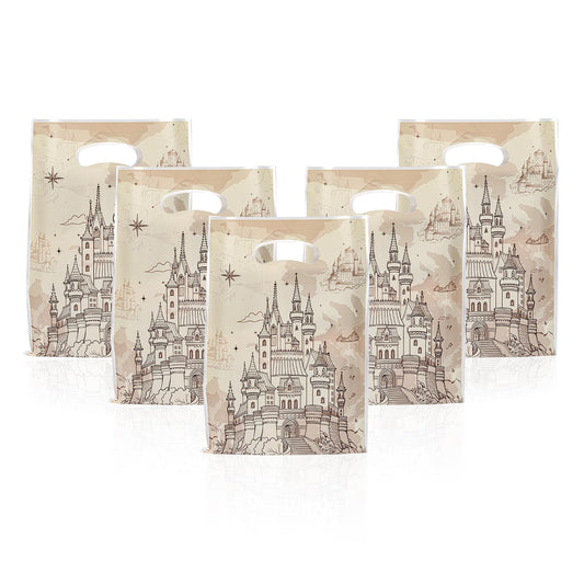 Mikzhskr 30Pcs Magical Wizard Party Favors Bags with Handle Plastic Waterproof Old Castle Themed Goodie Candy Snack Bag Gift Pack for Kids Birthday Decoration Supplies, 10 x 7 in