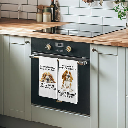Funny Bassett Basset Hound Dog Mom Kitchen Towels Decor Gifts for Women Men Kids, Bassett Basset Hound Dog Decor Ornament Accessories Dish Hand Tea Towels Sets of 2 for Kitchen, 16x24 Inch