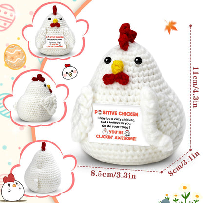Chicken Gifts for Women, Emotional Support Crochet Chicken with Positive Card, Funny Chickens Lover Gifts, Chicken Stuffed Animal for Chicken Moms Friends Coworkers