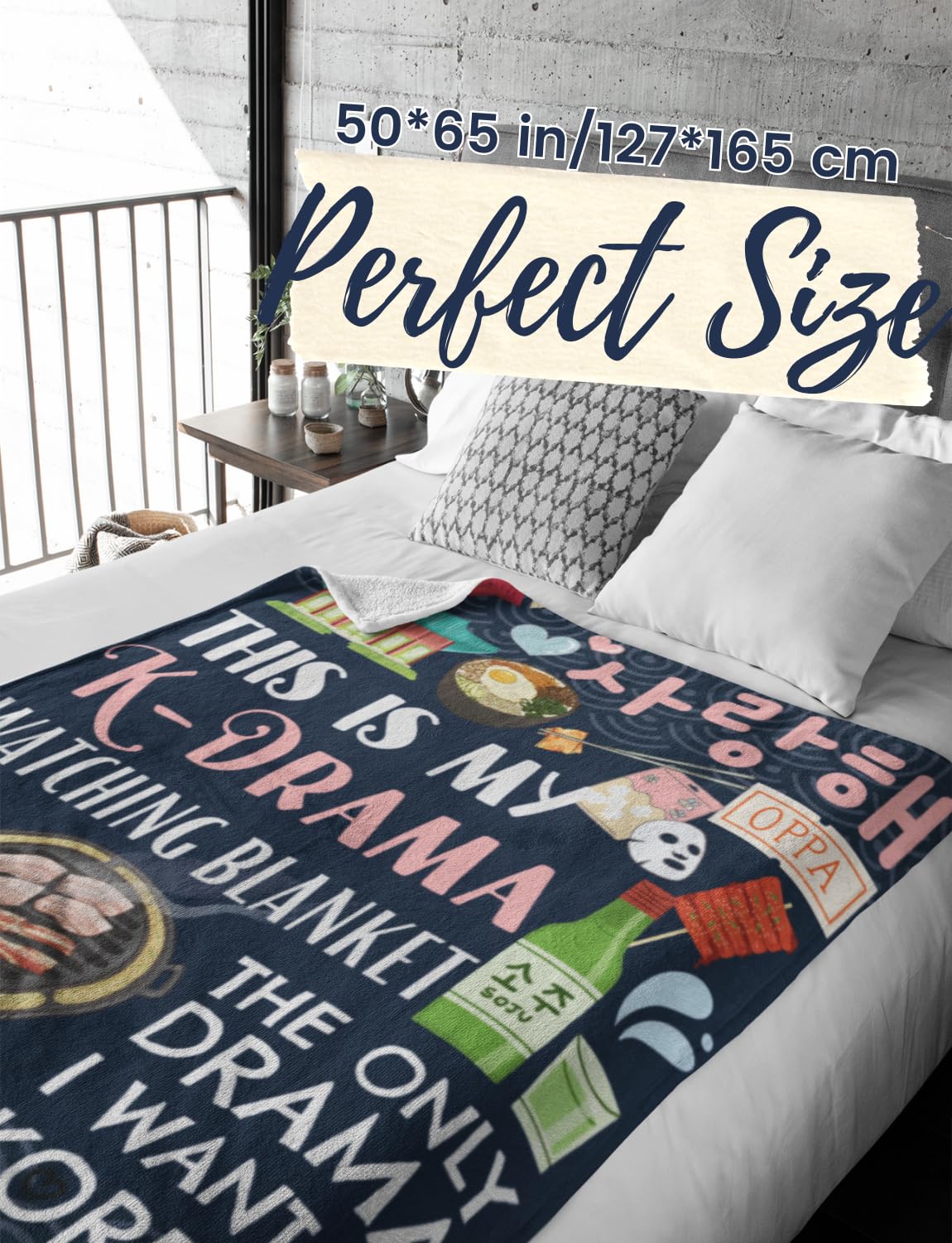 Huglanket Korean Drama Gifts Kdrama Merch Blanket for Women, Flannel Throws for K Drama Lovers, Blue, 50"x 65"