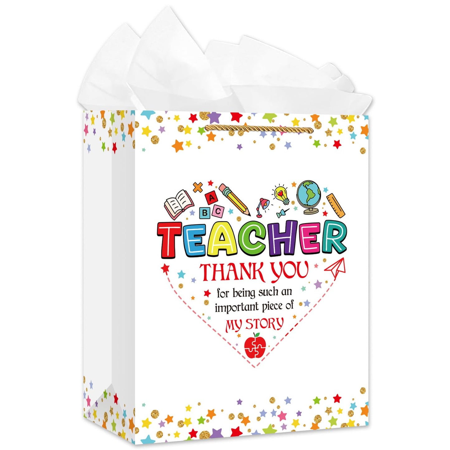 WaaHome Teacher Appreciation Gift Bag for Women - End of Year Graduation Teacher Gift Bags for Daycare Elementary Teachers from Students - 11.5'' Large Thank You Teachers Wrapping Paper Bag