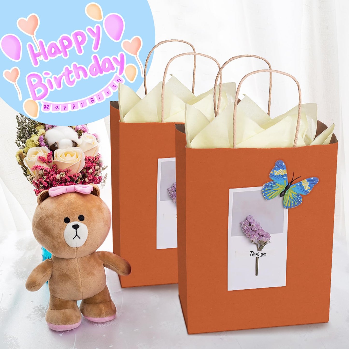 BagDream Gift Bags 8x4.25x10.5 IN 100Ct Kraft Paper Gift Bags with Handles Bulk, Halloween Party Favor Retail Shopping Craft Bags (Orange)