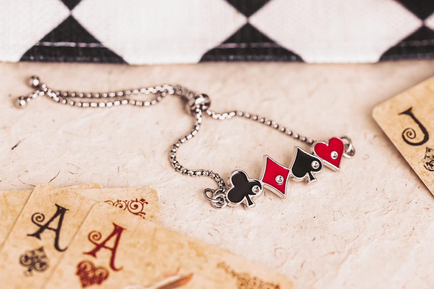 Card Player Bracelet Adjustable with the 4 Suit of Cards Hearts Spades Diamond Clubs Poker Casino