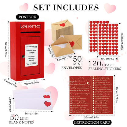 Romantic Love Postbox with 50 Mini Love Notes and Envelopes, Valentines Day Gifts for Him, Cute Valentines Gift for Husband Boyfriend, Vday LoveLetter, Long Distance Relationship Gifts