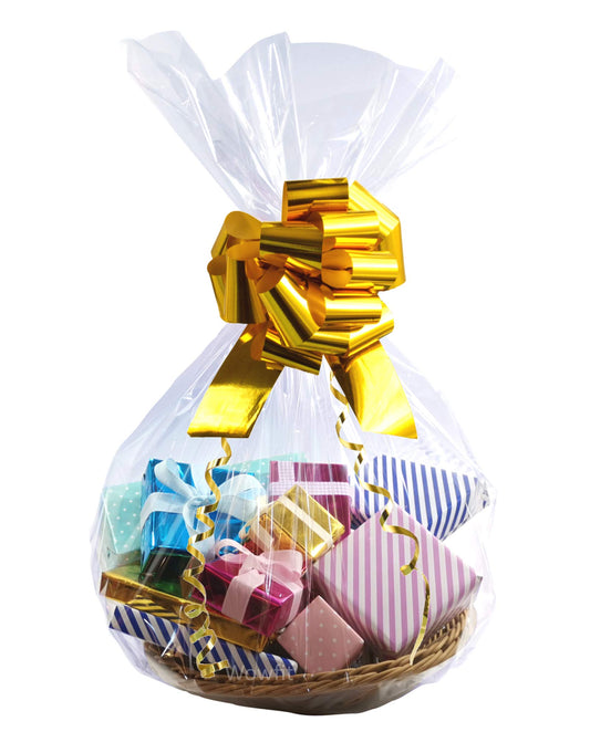 Wowfit Cello Bags,10 CT 24x30 inches Clear Cellophane Bags Perfect for Gift Baskets, Presents, Weddings, Bridal/Baby Showers and More (Flat, No Gusset, Ribbon Not included)