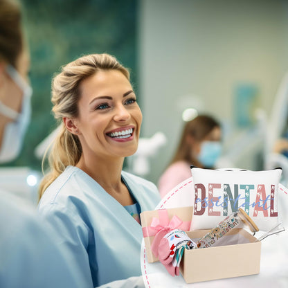 Skylety 5 Pcs Dental Assistant Gifts Women Dentist Gift 16oz Cup Socks Cosmetic Bag Badge Holder Dental Hygienist Appreciation Gift Box for Dentals Assistant Accessories Birthday Graduation