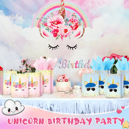 Sherr 30 Pcs Unicorn Party Favor Bags with Handles Tissue 8.3 Inches Paper Candy Treat Goodie Gift Unicorn Party Supplies for Kids Girls Boys Gender Reveal Baby Shower Birthday Decorations