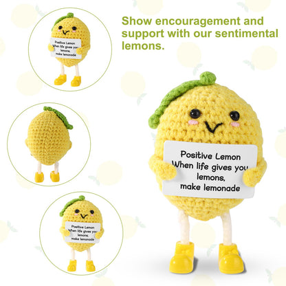 TOYMIS Funny Positive Lemon, 4.3 Inch Emotional Lemon Crochet Support Doll with Encouragement Card Cute Handmade Knitted Positive Toy for Friends Family Home Office Decoration Party Favors Accessories