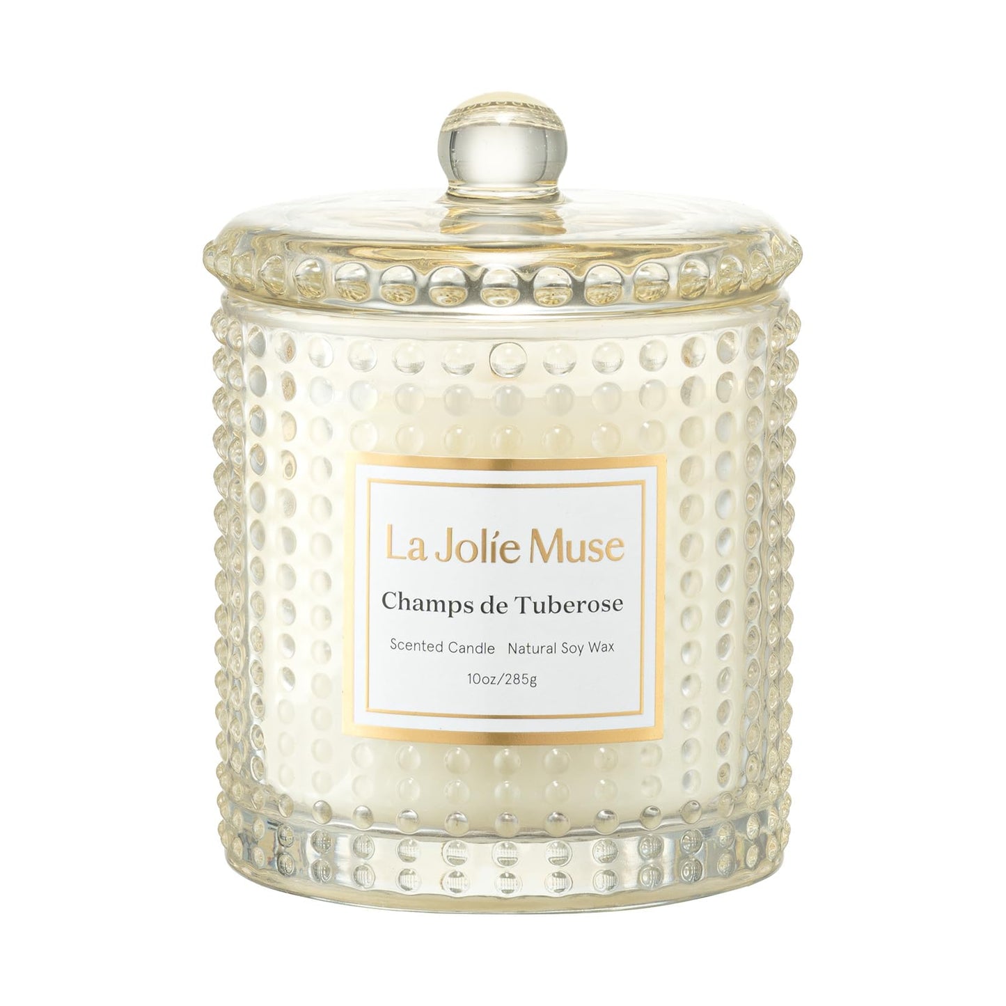 LA JOLIE MUSE Champs de Tuberose Scented Candle - Ylang, Tuberose, Orange Blossom | 10 oz Natural Soy Wax | 55 Hours Clean Burn | Floral Scented Candle | Gift-Ready for Hosts & Gatherings