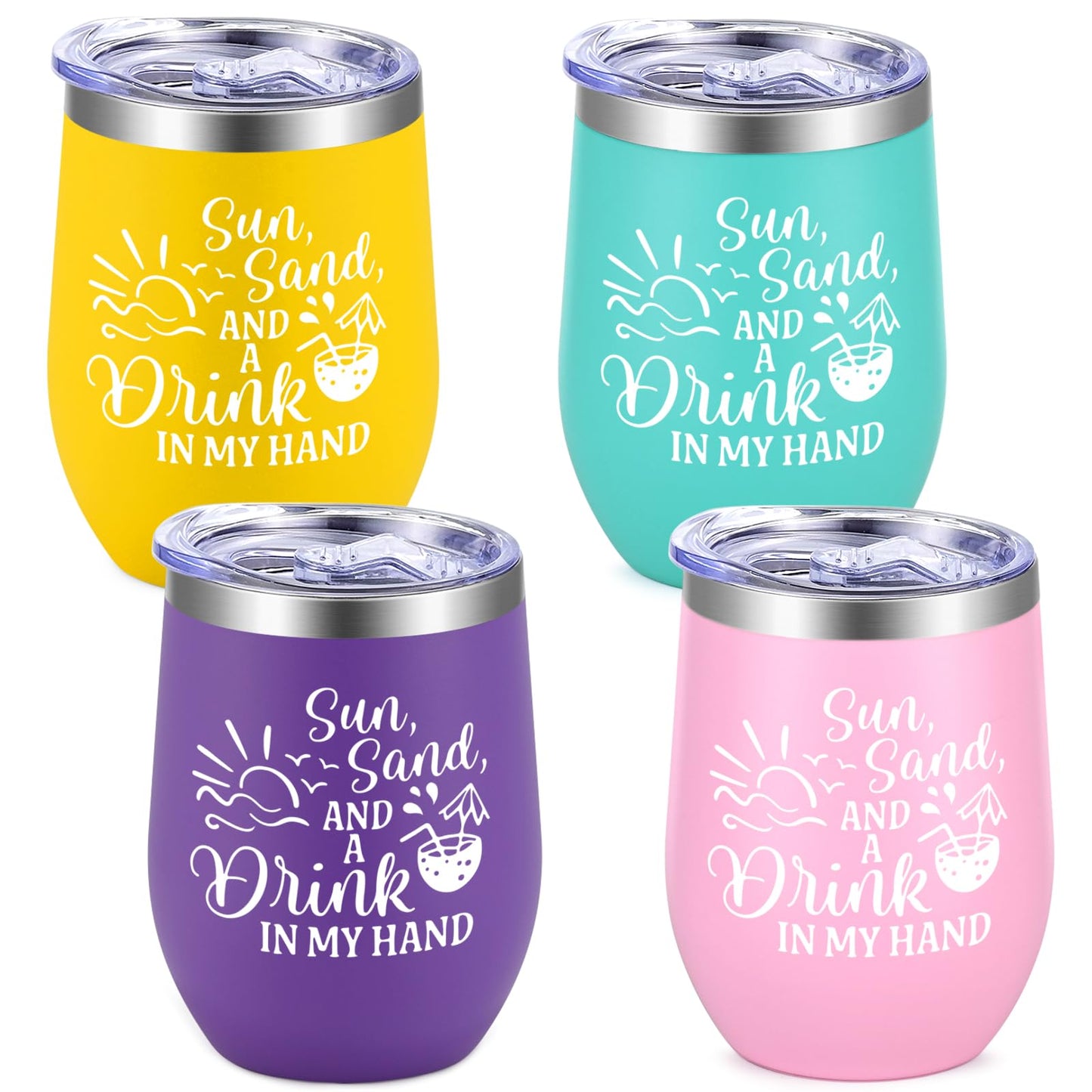 Lifecapido 4Pcs Girls Trip Gifts Favors, Beach 12oz Stainless Steel Wine Tumbler with Lid & Straw, Girls Weekend Trip Gifts Favors for Friends Sister Women Vacation Party(Multicolor)