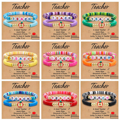 COLOYAN 18PCS Teacher Appreciation Gifts for Women Men, Teacher Gifts Wooden Beaded Bracelet elastic Clay Bracelet, Birthday Christmas Thanksgiving Thank You Gifts for Teachers
