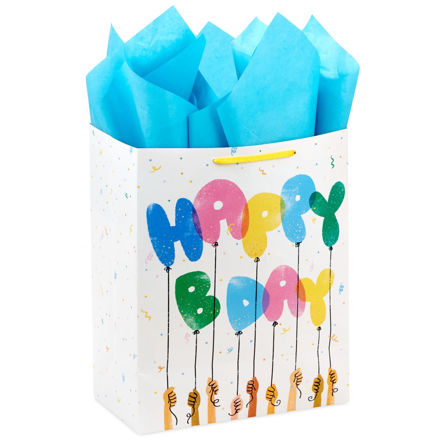 Hallmark 13" Large Gift Bag with Tissue Paper and Card (Happy Bday Balloons) for Kids, Grandchildren, Friend, Coworkers