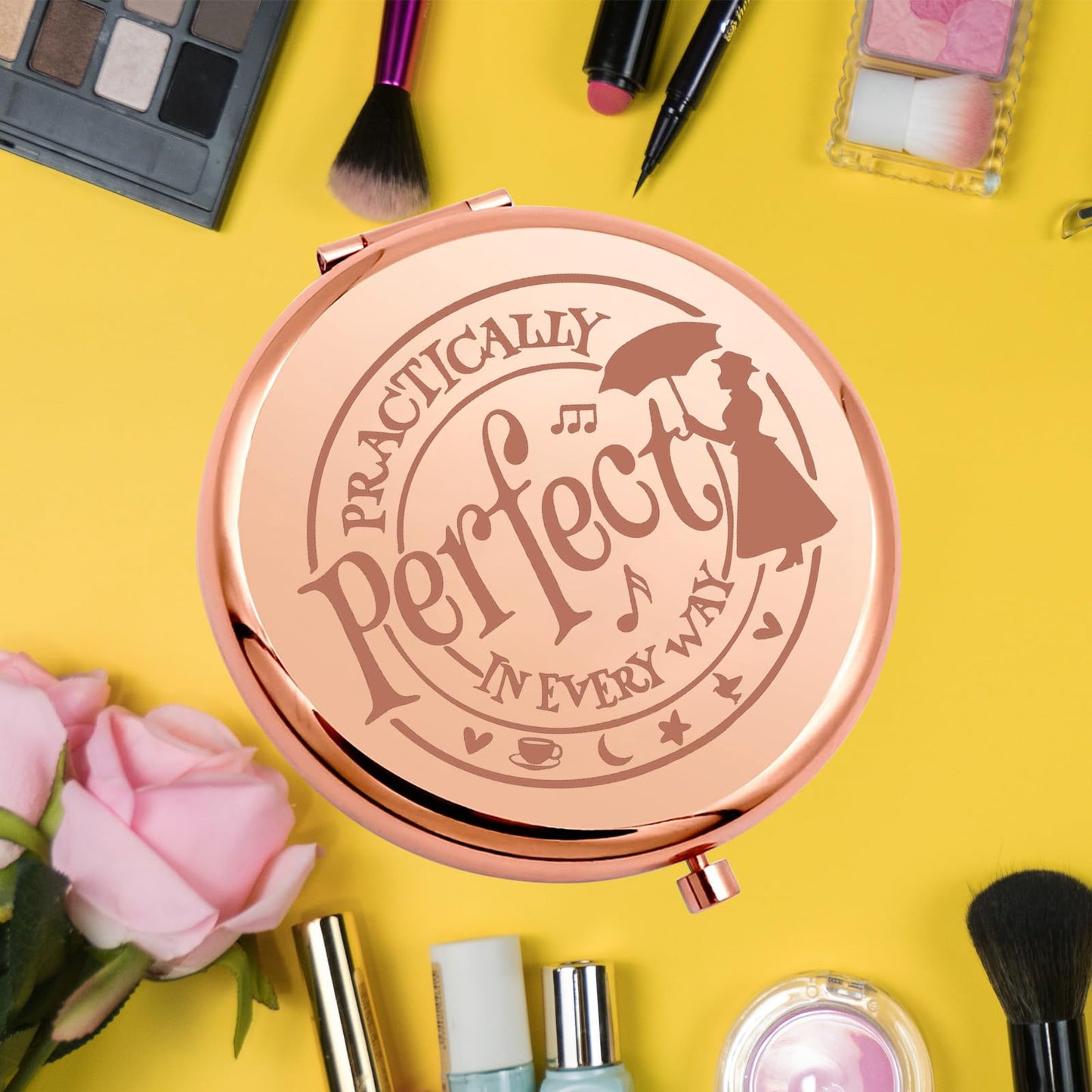 KEYCHIN Mary Qoute Pocket Mirror Mary Fans Gift Practically Perfect in Every Way Umbrella Compact Mirror for Women Girls (Practically Perfect Mirror-S) (Perfect RG)