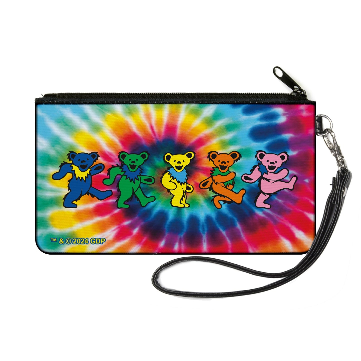 Buckle-Down Grateful Dead Wallet, Zip Pouch, Grateful Dead Dancing Bears Swirl Multi Color, Canvas