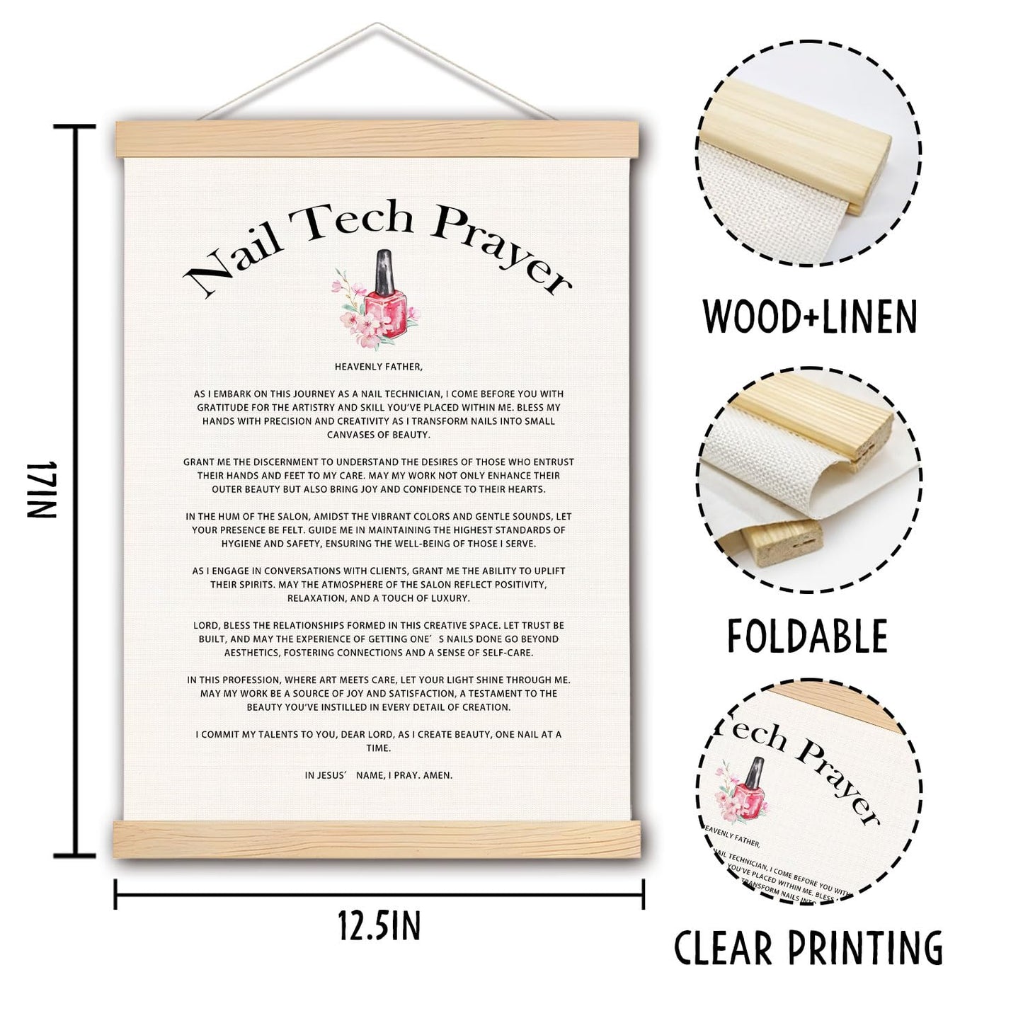 pouep Nail Tech Prayer Wooden Poster Hanger Frame 12.5x17 Inch,Appreciation Gift For Nail Techs,Nail Tech Gifts,Nail Tech Gifts For Woman