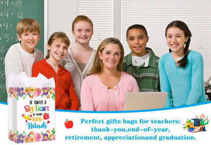 WhatSign Teacher Appreciation Gift Bags - 11.5" Teacher Retirement Gift Bag with Handle Thank You Teachers End of Year Teachers Gifts Wrap Bags with Tissue Paper