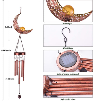 Solar Moon Wind Chimes Outdoor, Waterproof Moon Wind Bells Light Clearance for Outside, Unique Gifts for Mother's Day, Birthday, Mom, Women, Decor for Garden, Yard, Party