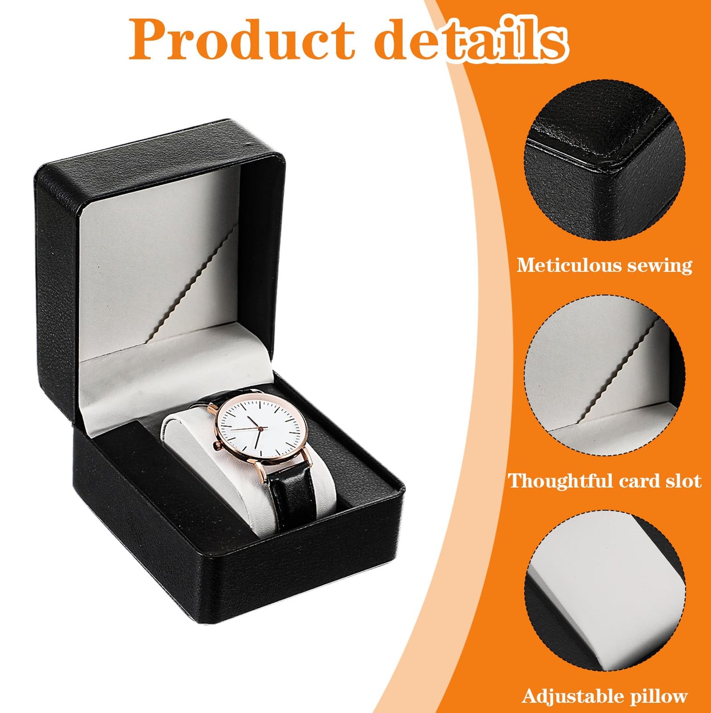 6 Pack PU Leather Single Watch Case Premium Watch Box for Men and Women with Removable Pillow Large Travel Wristwatch Display Storage Organizer Holder Gift Box