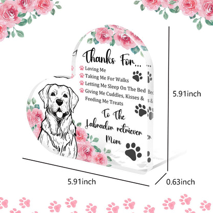 Tian Zhun Labrador Retriever Gifts for Women Thank You Labrador Retriever Mom Gifts for Women Dog Lover Rose Acrylic Heart Plaques Appreciation Gift for Mothers Day Christmas Birthday