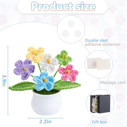 LAIDANLA Crochet Flowers Forget Me Not Potted Plant, Mini Handmade Knitted Flower for Desk, Crochet Flower in Pot, Unique Gifts for Women Teacher Mom Friend, Birthday Graduation