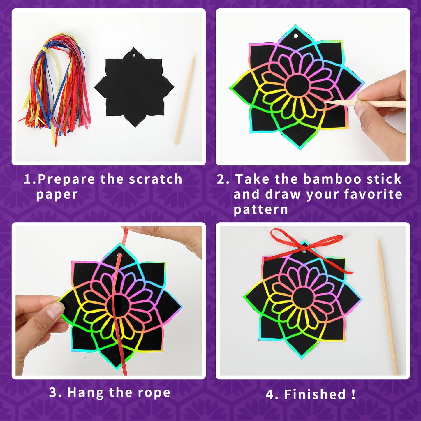 FEBSNOW 48 PCS Ramadan Crafts for Kids, Magic Rainbow Scratch Art Paper Cards for Kids Ramadan Gifts Eid School Classroom Activities Project Ramadan Eid Party Favors Hanging Ornaments