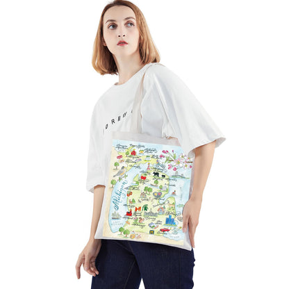 WZMPA Michigan State Map Tote Bag - Michigan Souvenir Gift, Vacation & Trip Shoulder Bag