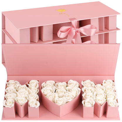 PYQTH 4 Pack Empty Flower Gift Box for Mom, Mothers Day Mom Box for Flowers Thicker Letter Shaped Gift Boxes Fillable Chocolate Candy Packaging Boxes for Mother's Day Birthday (Pink)