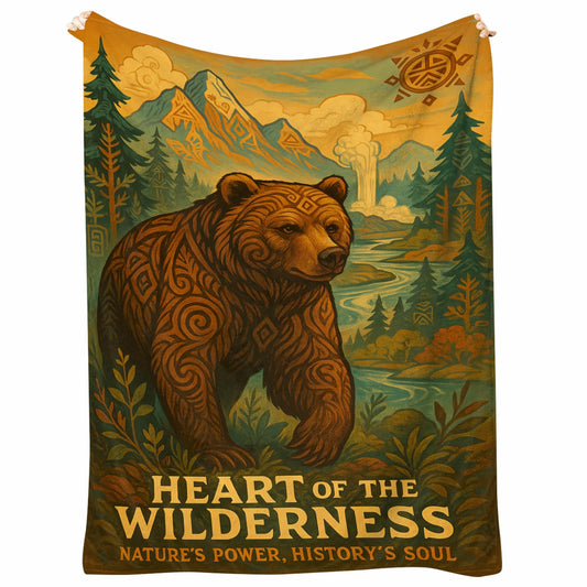 Grizzly Bear Wilderness Throw Blanket 50x60 – Plush Flannel Fleece, Vintage Poster-Style Mountain Forest Art, Woodland Cabin Decor for Sofa Couch, Cozy Lodge Gift for Nature Lovers