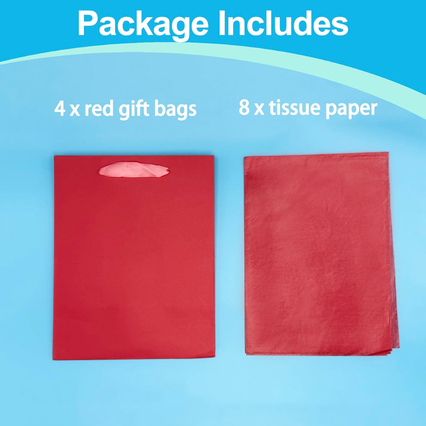 MOXARYSU 4 Pcs Medium Red Gift Bags: 8x5x10 Inches Gift bags With Handles Party Favor Bags With 8 Tissue Paper For Party,Birthday,Baby Shower,Wedding（Red）