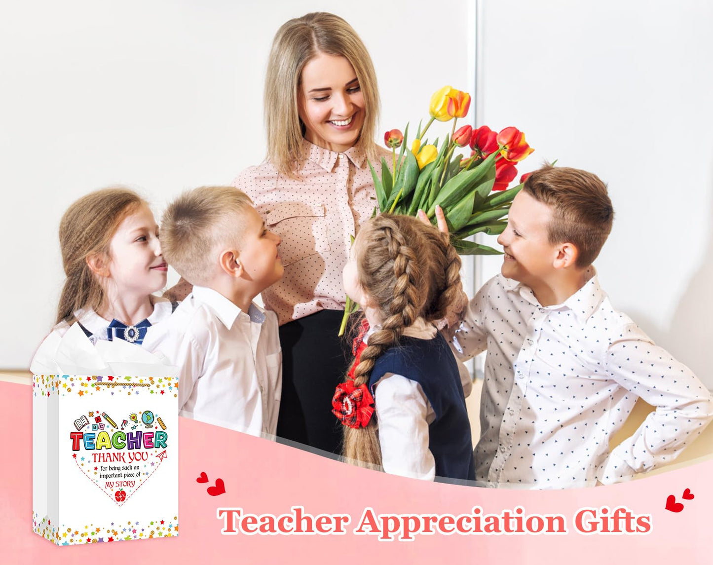 WaaHome Teacher Appreciation Gift Bag for Women - End of Year Graduation Teacher Gift Bags for Daycare Elementary Teachers from Students - 11.5'' Large Thank You Teachers Wrapping Paper Bag