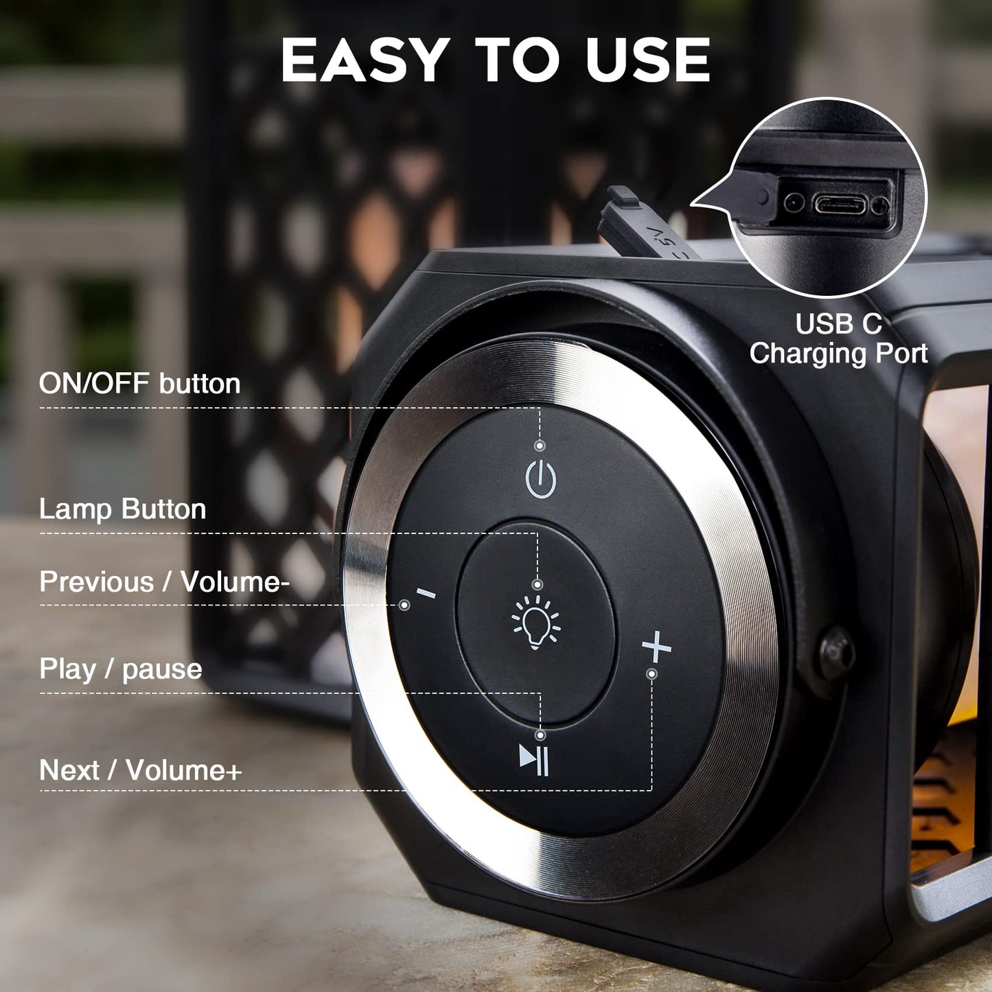 Outdoor Bluetooth Speakers, Led Flame Torch Lantern, Waterproof Wireless Speaker with Wall Mount/Stake/Hook, Camping Patio Accessories, 10W Stereo Sound, BT5.0, Cool Gadgets for Porch Garden Party