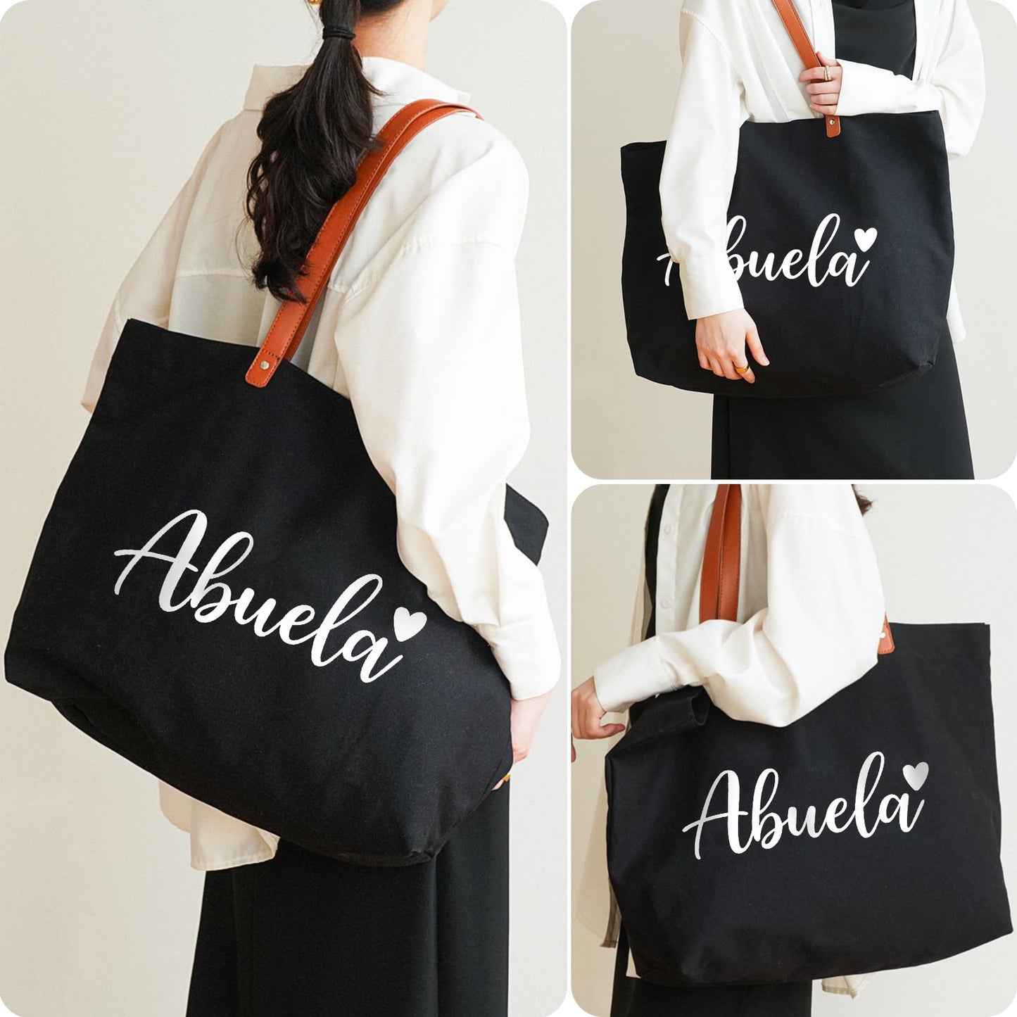 Lamyba Mothers Day Gifts for Gigi Nana Mimi, Grandma Tote Bag with Makeup Bag, Black