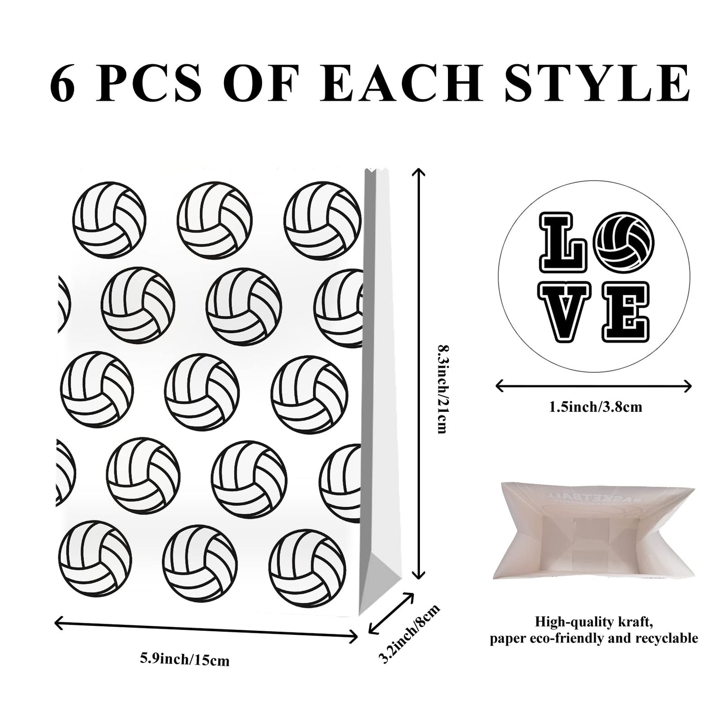 24pcs Volleyball Theme Party Supplies - Girls Volleyball Gift Bags with Decorations & Candy Bags