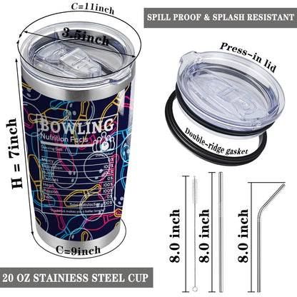 Bowling Gift This is How I Roll 20oz Tumbler with Lid and Straw Bowling Nutrition Facts Travel Cup Bowling Lover Gift Bowling Team Gifts (Bowling Nutrition Facts)