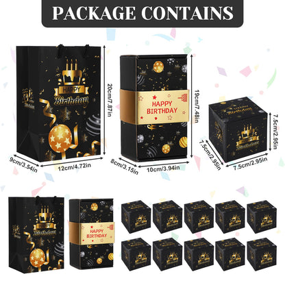 Exploding Gifts Box, Black Gold Surprise Explosion Gifts Box Birthday Money Boxes for Cash Gifts Pop Up Birthday, DIY Unique Folding Happy Birthdays Surprise Boxes Party Favors for Men Women