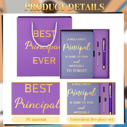 Hungdao 3 Pcs Best Principal Appreciation Gifts for Men Women A5 Leather Journal Principal Notebook with Ballpoint Pen Bags Box for Educator Retirement Birthday Teacher Coworker(Purple)