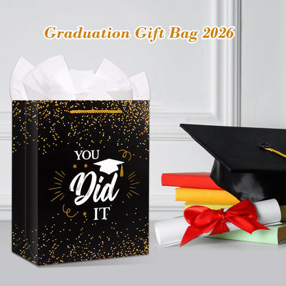 PETCEE Graduation Gift Bags - 13" Large Grad Gift Bag with Tissue Paper for Graduates Him Her 2026 You Did It Graduation Bags for College Senior High School 8th Grade Nursing School Party Supplies